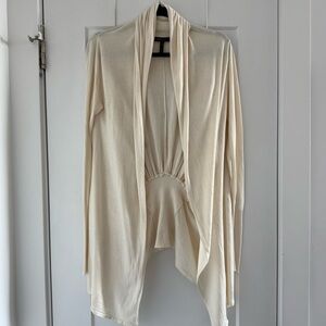 BCBG cream cotton silk long open front waterfall drape cardigan - XS